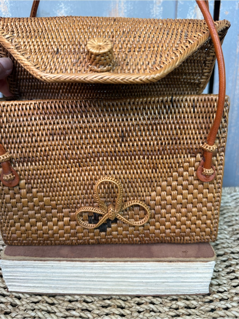 Woven Rattan Ata Grass Woven Flap Top Handle Bag - Picture 8 of 11